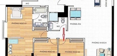 Hướng nhà vệ sinh đối diện với phòng ngủ