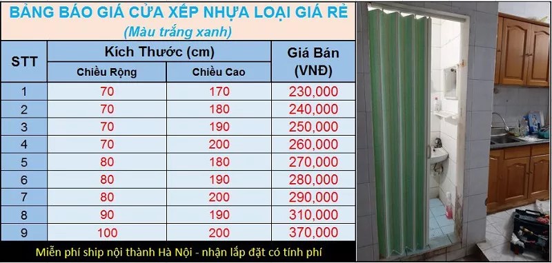 Bảng giá cửa nhà vệ sinh giá rẻ - cửa nhựa xếp loại vừa